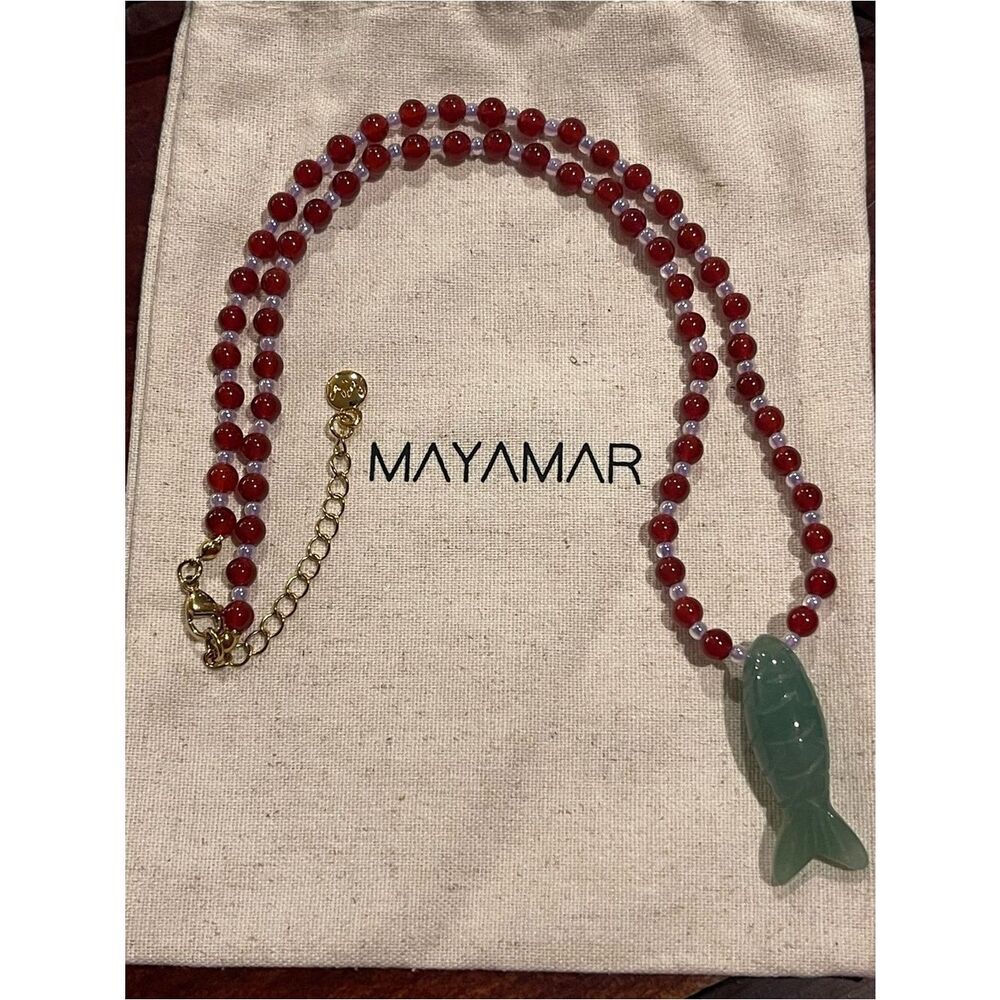 Mayamar Green Fish Pendant Necklace with Red & Purple Beads - Picture 6 of 11